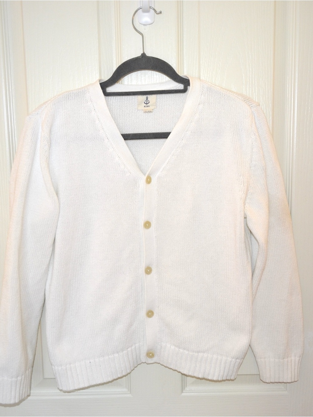 Lands' End Kid’s Classic Knit White V‑Neck Button Front Cardigan